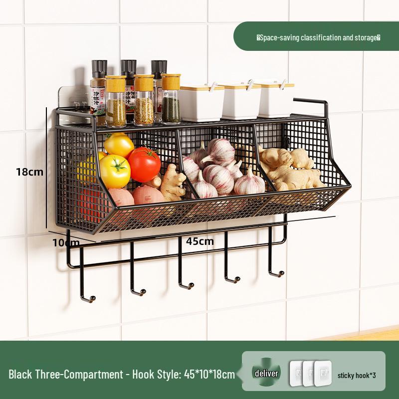 Wall-Mounted Scallion, Ginger & Garlic Storage Basket and Seasoning Box