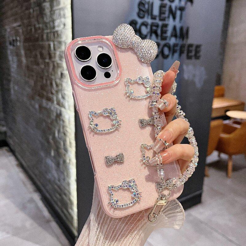 Premium Sense Flash Diamant Schleife Kitty Kat Geeignet für Apple 16pro Handyhülle Iphone15 Silikon 14 Neues Modell