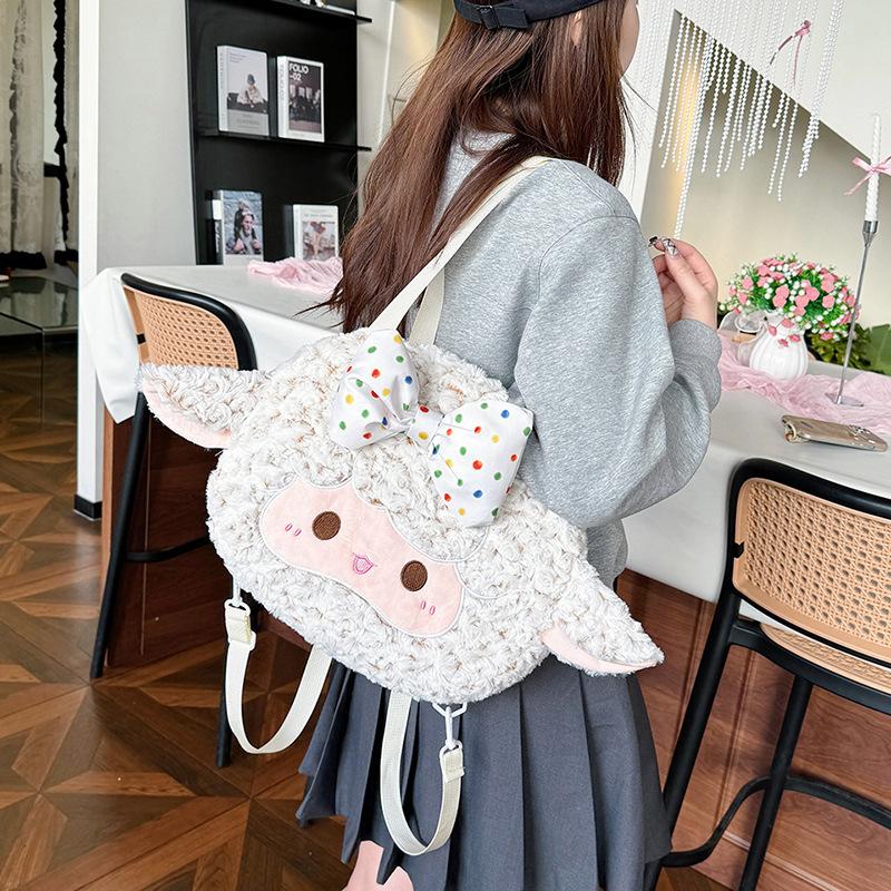 Bow Little Lamb Cartoon House Cute Girl One Shoulder Big Bag Cute Schoolgirl Large Capacity Storage Backpack