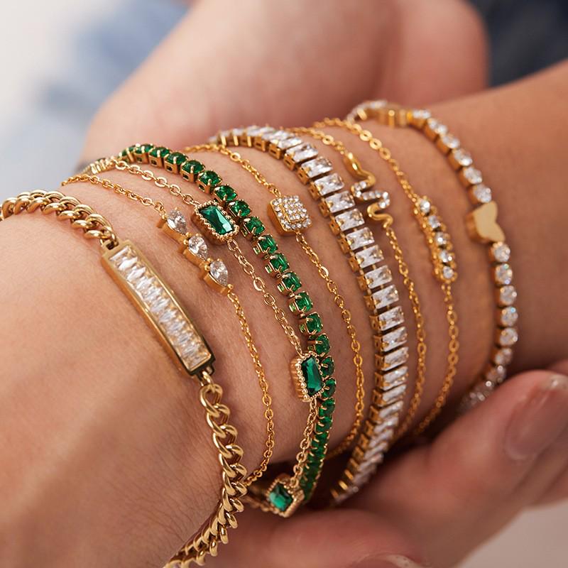 Jieding European & American Style Women's Stainless Steel Zircon Bracelet, Real Gold Plated. 