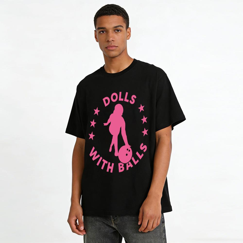 Funny Bowling Girl Print Top Dolls With Balls Creative Casual Versatile Short Sleeve T-Shirt Pure cotton T-shirt