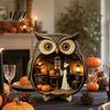 Wooden Halloween Figurine Owl Tabletop Centerpiece, 2D Flat Pumpkin Ghost Bat with Ghosts Decoration Skeleton Standing Table Sign for Party,