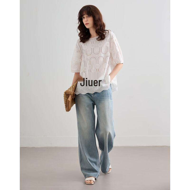 Women s Summer Cotton Lace Short Sleeve Blouse M
