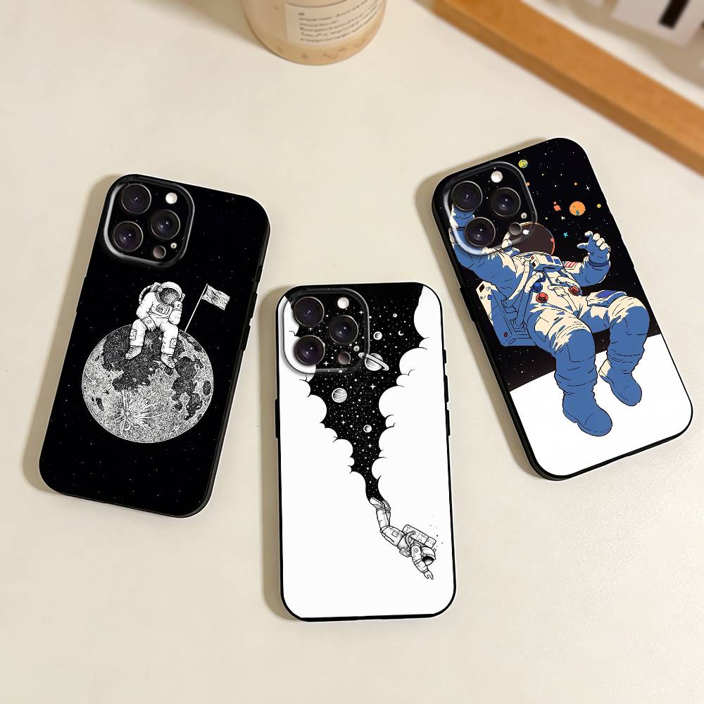 A-Astronaut in Space Phone Case For iPhone 17,16,15,14,13,12,11 Plus,Pro Max,XS,Soft Silicone Black Cover