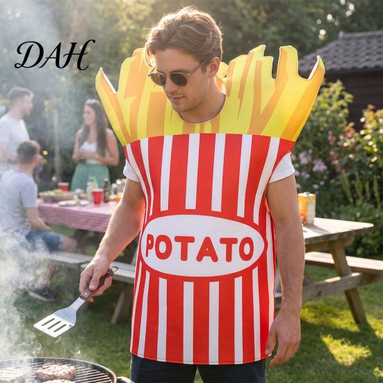 Hooded Food Costume Adults Fast Costume, Unisex Hot Dog Hamburger French Fries Women Cosplay Attire Dress Up Outfit for Halloween Holiday Party Stage