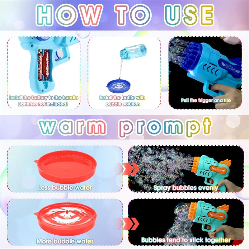 Light-Up Bubble Gun - 29-Hole Automatic Bubble Blower Maker for Boys & Girls (Batteries & Bubble Liquid Not Included)