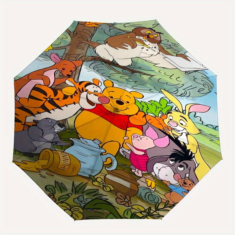 Winnie the Pooh,Forest Friends Themed Automatic Opening and Closing Folding Umbrella, Reinforced 8 Ribs, Compact Travel Design, Fashionable