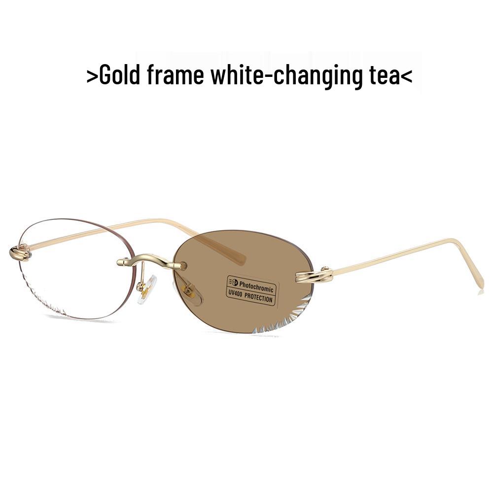 Fotochromowe Bezramowe Owalne Damskie Okulary Przeciwsłoneczne - Ochrona UV i Modny Styl INS (Model 2509)