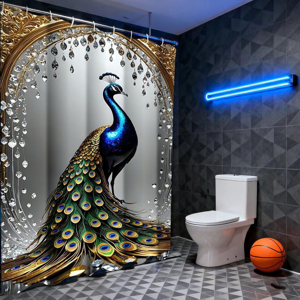 

Animal Peacock Pattern Rustic Style Bathroom Shower Curtain With 12 Hooks Home Bathroom Decor And Accessories W60H190(CM)-1 Pcs