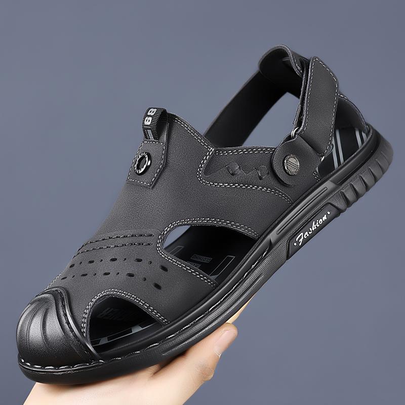 Fashion Summer Men Leather Casual Sandals Outdoor Flat Walking Sandals Men Beach Sandal Comfort Fashion Men Non-slip Breathable Sneakers