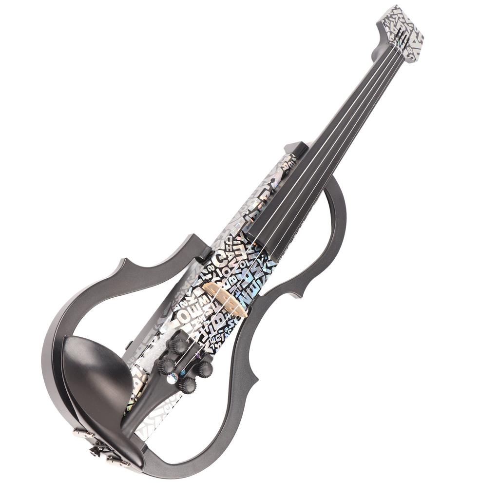 Electric Violin 4 4 Full Size Silent Carbon Fibre with Maple Fittings White Letters Pattern Beginners Practice Playing