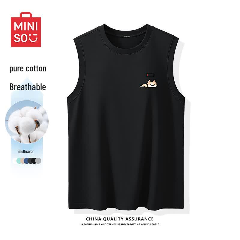 Мужской свободный хлопковый жилет MINISO с принтом кошек M
