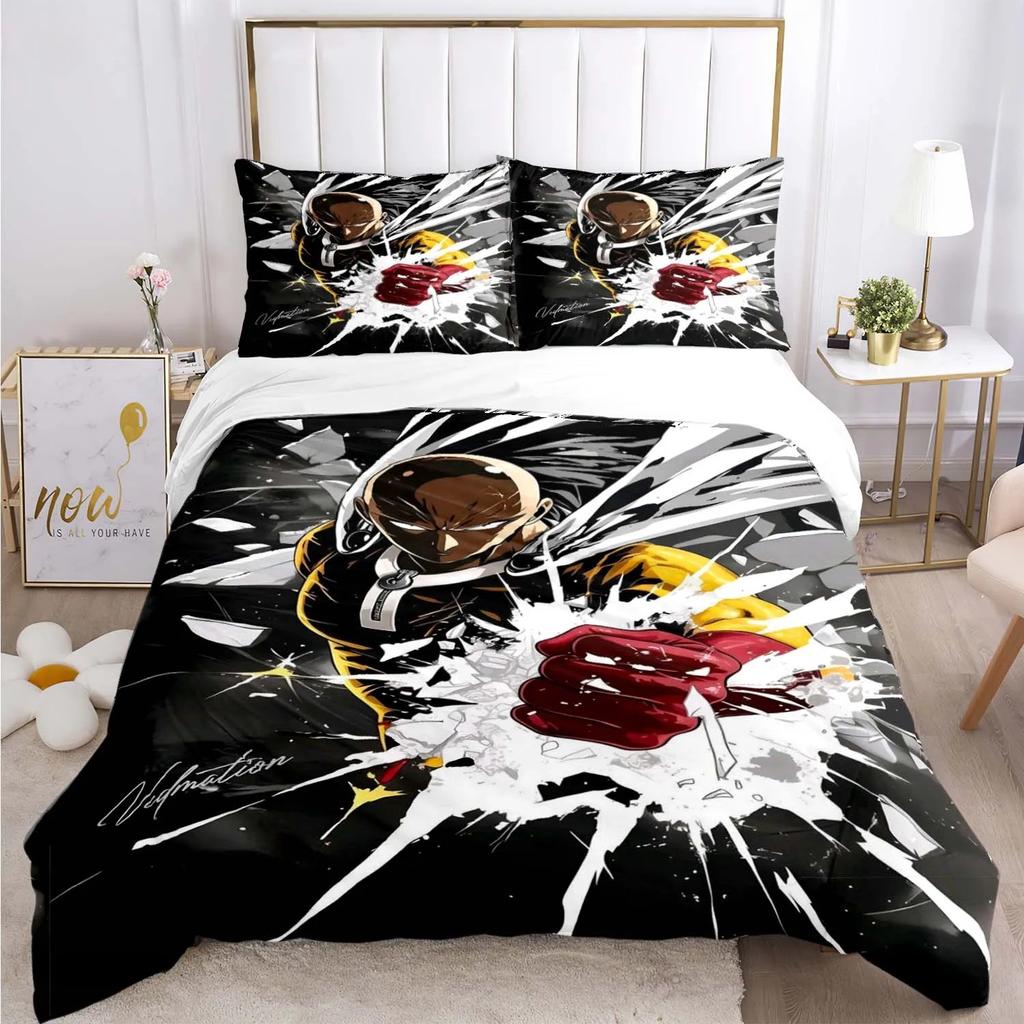 Casal One Punch Man All Season Duvet Cover Comforter Bedding Set Soft Quilt Cover and Pillowcases Teens Single/Double/Queen/King