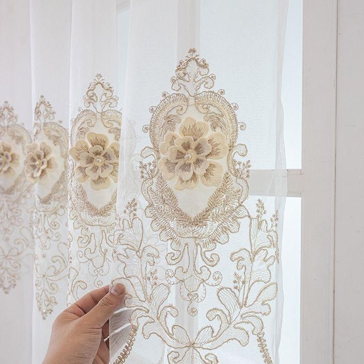 Boho Embroidered Gauze Curtains Jacquard Curtain Set with Grommet Top,Decorative Sheer Curtains for Bedroom and Various Room