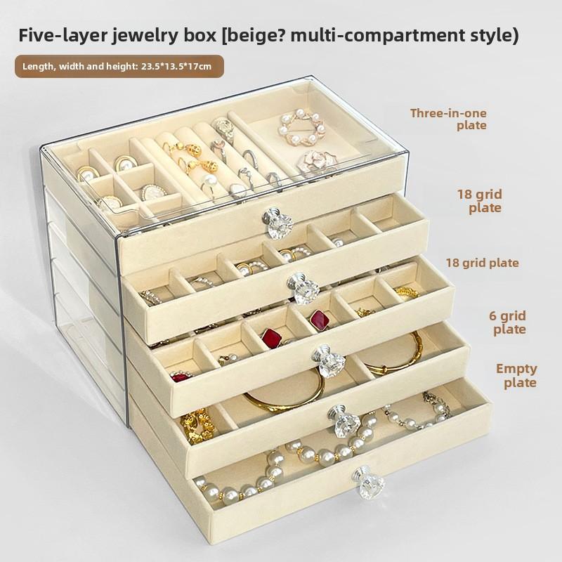 3/5Layer Flannel Jewelry Box Earring Necklace Ring Boxes Jewelry Dustproof Tabletop Organizers Multifunctional Storage Box Gifts