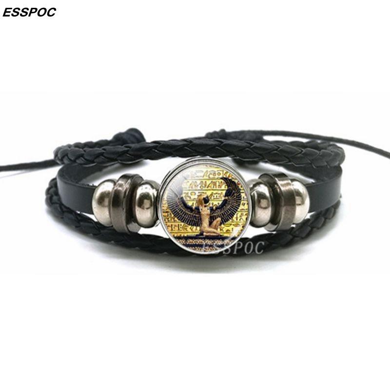Anubis Scarab Layered Black Leather Bracelet