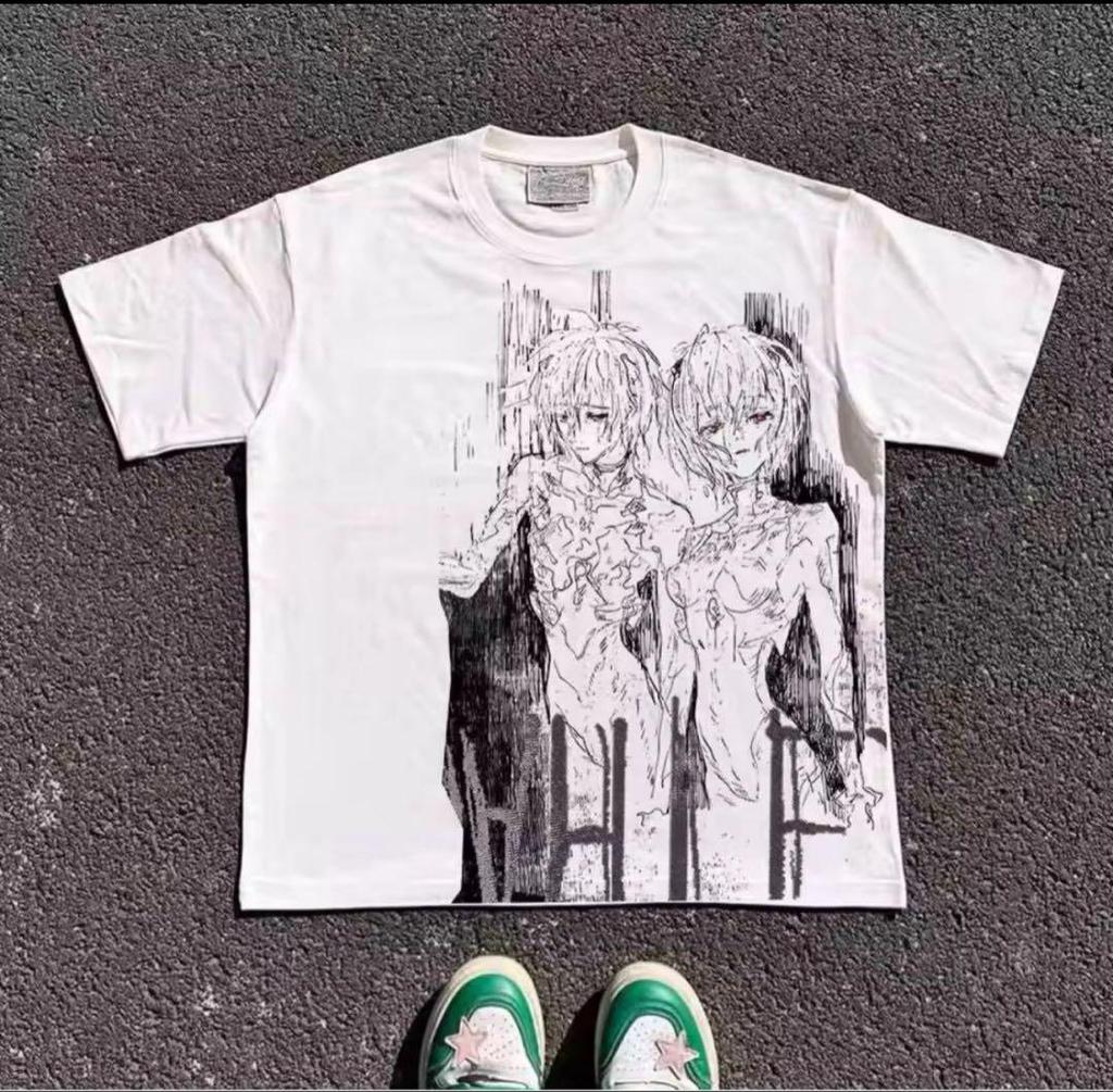 [USED] Evangelion Anime Graphic T-Shirt, White, Size M