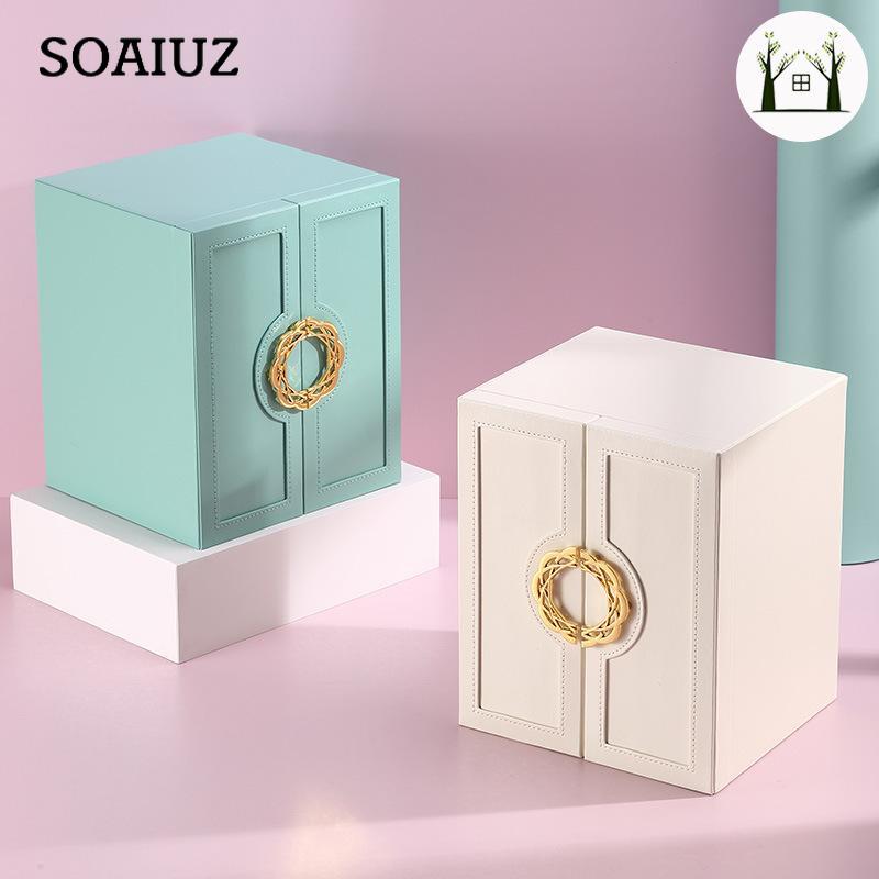 Cutie de bijuterii cu mai multe straturi Cutie de bijuterii din piele europeană de mare capacitate Bijuterii Prima cutie de depozitare pentru bijuterii Cadou Lumină de lux Capacitate mare