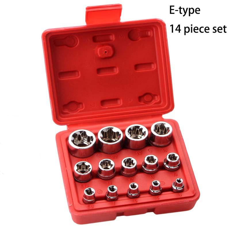 

Набор из 14 шт. торцевых головок E-Torx, набор торцевых головок, крутящий момент1, набор торцевых головок, набор внешних торцевых головок, торцевые головки 1/4, 3/8, 1/2 дюйма