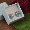 6MM Round Kingman Turquoise Earrings, Sterling Silver Intricate Filigree Studs, Minimalist Southwestern Turquoise Jewelry Gift