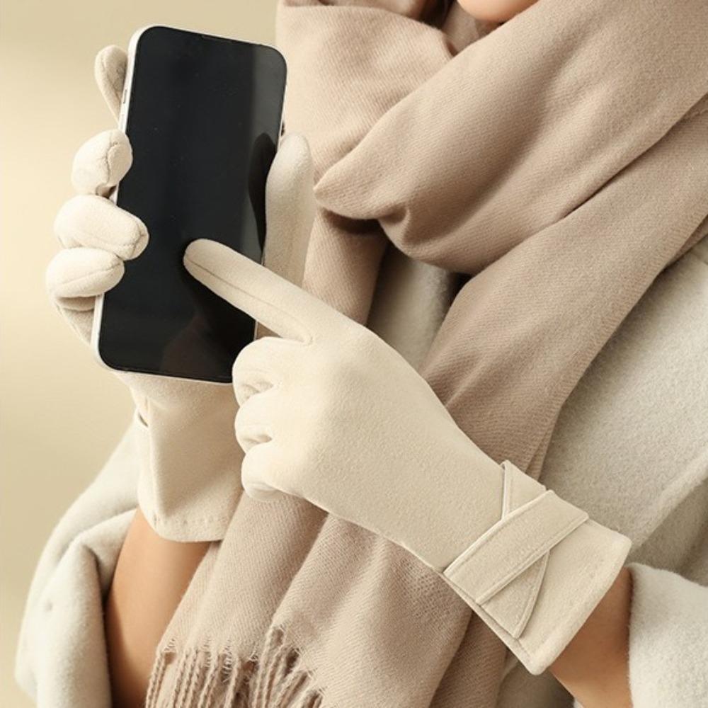 Thickened  Gloves Plush Winter Mittens Vintage Women Suede Gloves  Cycling