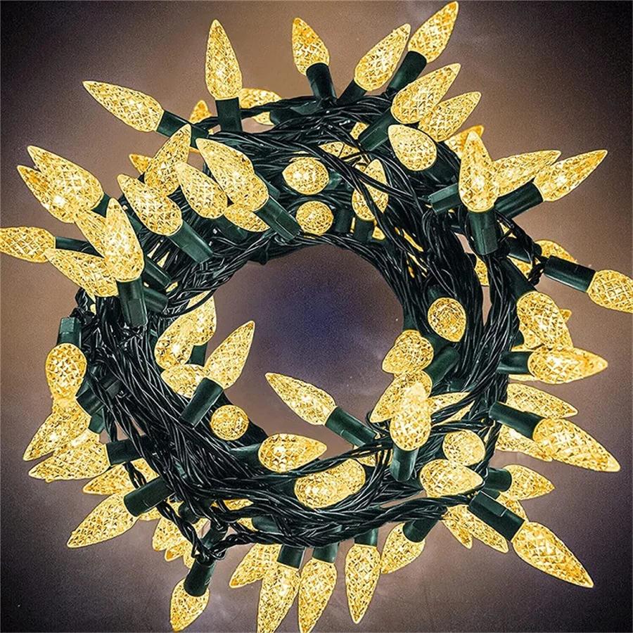 10M 100 LED C6 Solar Christmas Lights Outdoor C6 Christmas Solar String Lights Waterproof Christmas Solar Lights for Tree Decor