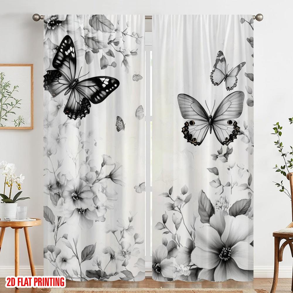 2pcs,2D plane printing Print Curtains Butterfly Whispers Versatile 100% Polyester (without rod) Versatile All Use for Bedroom,