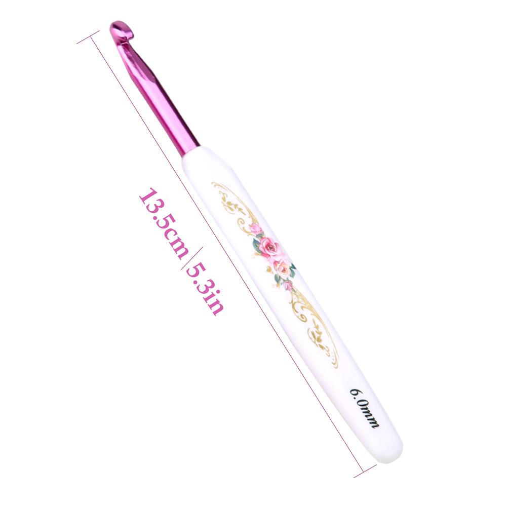 8PCS Aluminum Crochet Hook Set Knitting Needles With Soft Floral Print Plastic Handle (Large)