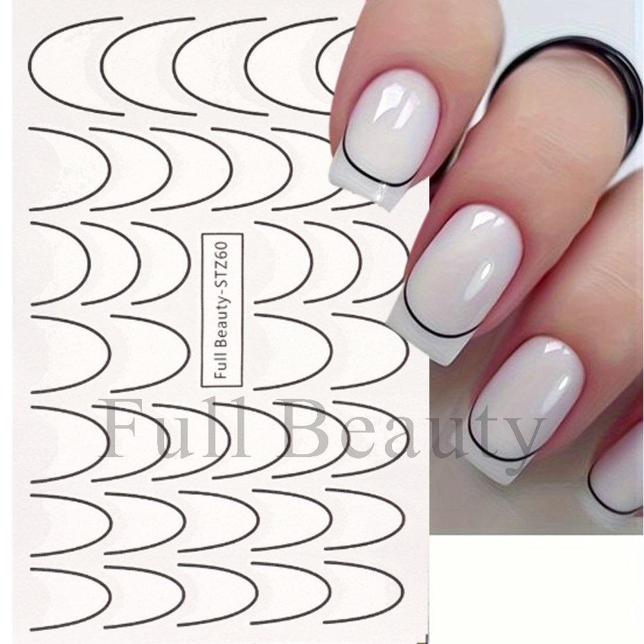 Nail Art Sticker, French Lines Gradual Change Smile Simple Nail Watermark Sticker Set