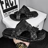Premium Leather Sandals Summer Fashion Trend New Dual-purpose Driving Foot Cover One-word Drag Men's Travel Beach Shoes