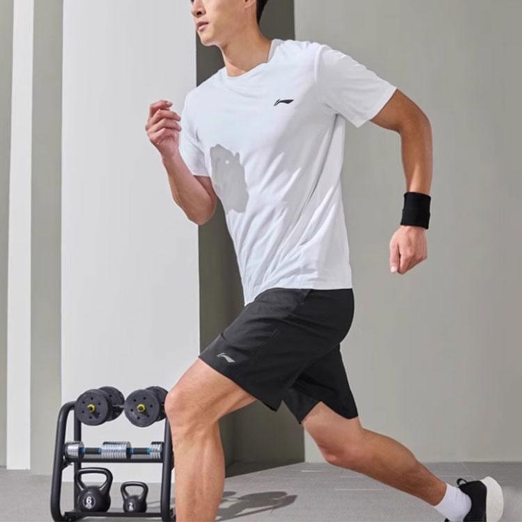 Li Ning Solid Color Round Neck Pullover Short Sleeve T-Shirt And Mid Waist Shorts Casual Sports Set Men sets YATU077-3