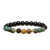Turquoise Tiger's Eye Beaded Bracelet – Black Onyx Gold Accent Protection Jewelry, Men's Grounding Gift