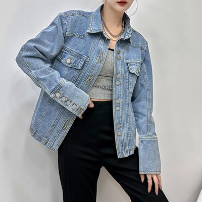 Single Breasted Denim Jacket Women  Autumn Winter Fashion Solid Jean Jacket Vintage Casual Turn Down Collar Coats