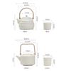 Modern Chinese Tea Set, 600ml Ceramic Beam Teapot with Stainless Steel Infuser and 6 Cups, Bamboo Handle Matte Teapots Hot Tea for Home Party