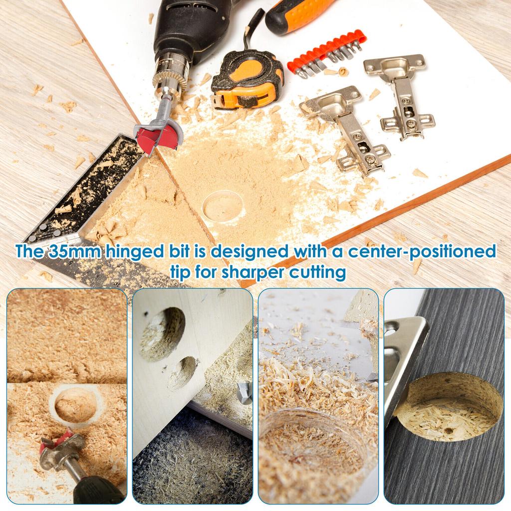 35mm Concealed Hinge Jig Kit, Woodworking Tool Drill Bits Door Boring Hole Router Jig With Detachable Depth Limiting Baffle