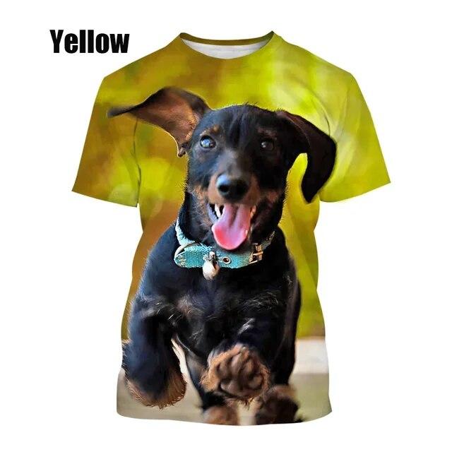 

Летняя мода, мужские и женские повседневные топы с короткими рукавами, футболка с таксой и 3D принтом M