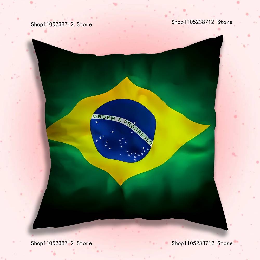 Estetyczna poszewka na poduszkę z flagą Brazylii Pluszowy materiał Miękka poszewka na poduszkę Dwustronny nadruk Pokrowiec na poduszkę do sofy Rzut