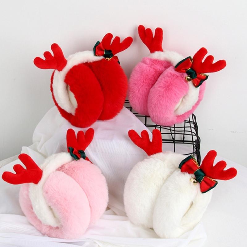 Adult Christmas Antler Shape Earmuff Outdoor Plush Ear Warmer Windproof for Girl