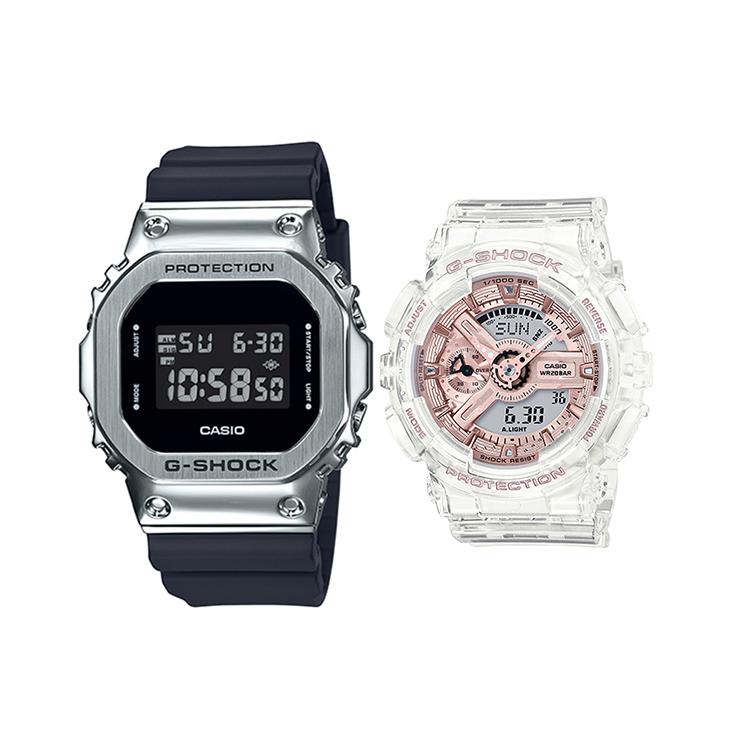 CASIO Unisex Pair Table Series Black Watch GM-5600-1+GMA-S110SR-7AER