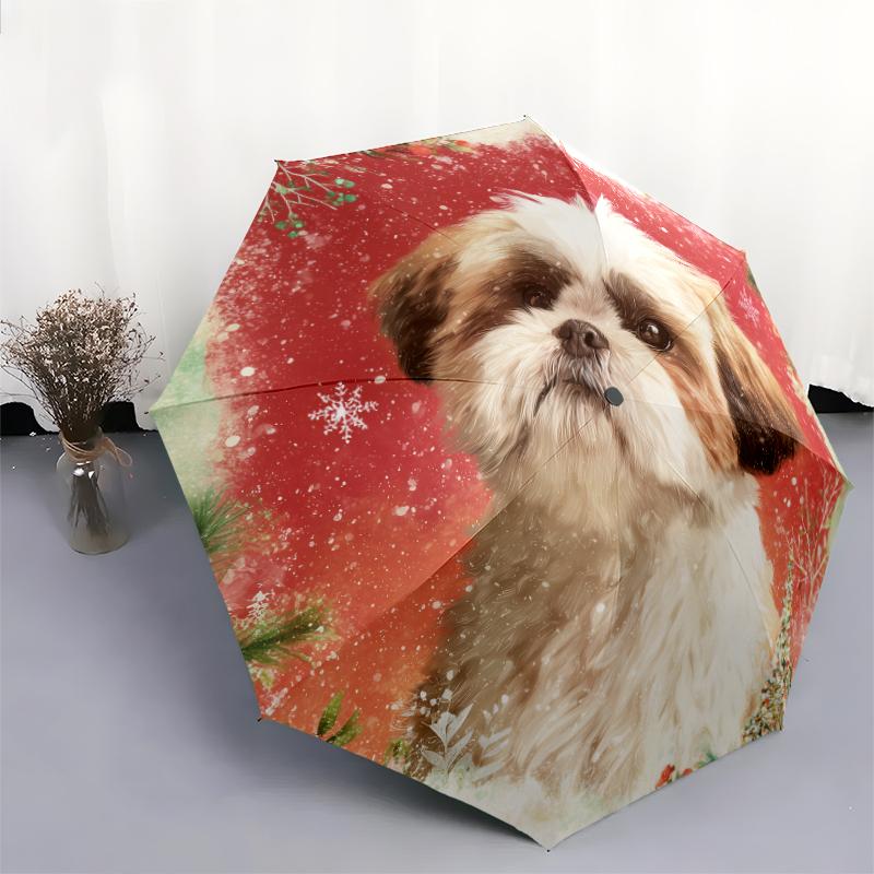 Shih Tzu Pattern, Automatic Folding Umbrella, Portable and Foldable Design, 8 Ribs, a Christmas or Birthday Gift.