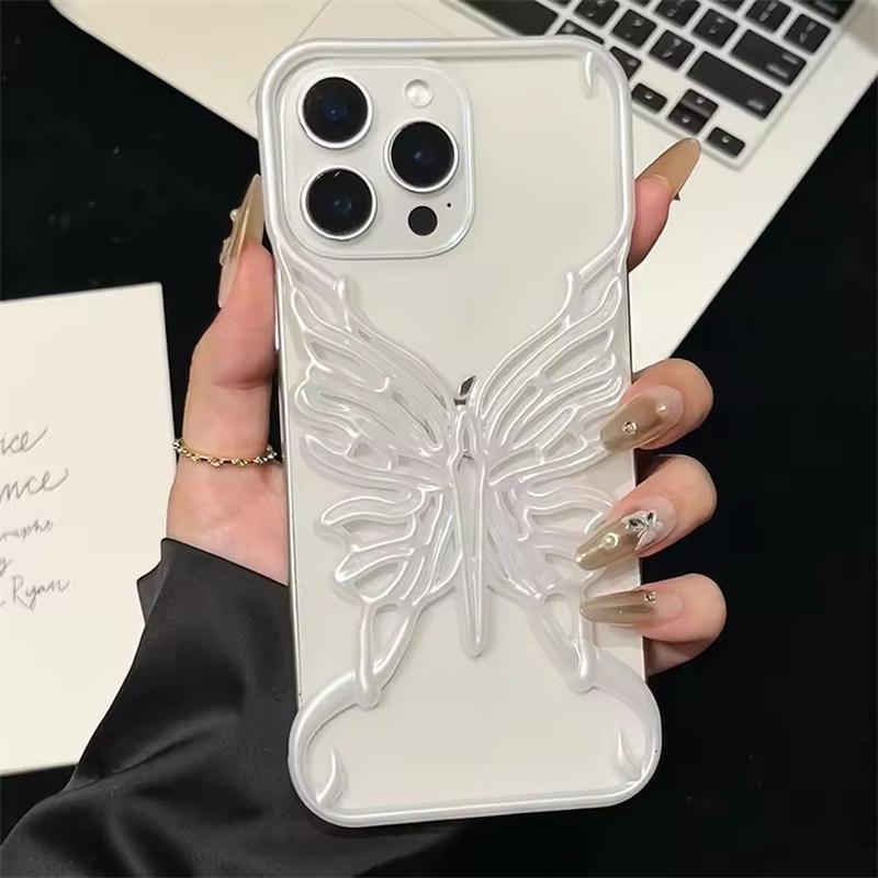 

3D Чехол для телефона с полым узором бабочки для отвода тепла для iPhone 17 Air 16 15 14 13 12 11 Pro Max Plus Матовая гальванизированная твердая задняя крышка iPhone 17 белый
