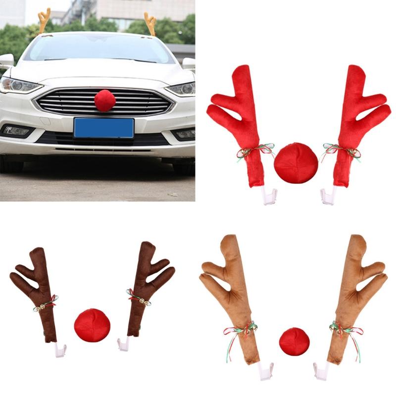 2022 Reindeer Car Kit Christmas Decoration Auto Accessories New Year Supplies Cute Rudolph Nose Elk Antlers Jingle Bell