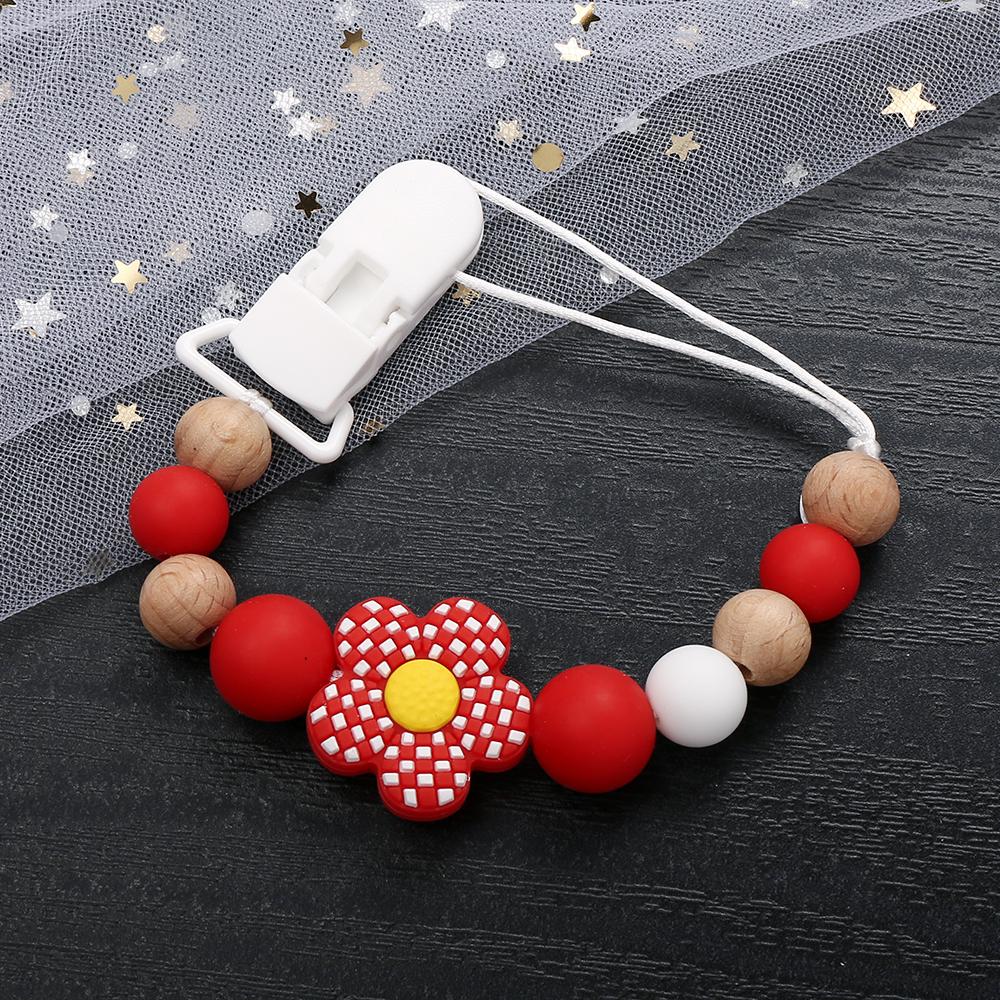 New Baby Pacifier Clips Silicone Flower Beads Baby Pacifier Chain Teether Teething Toys Dummy Clip Holder Chain Clip Baby Gifts