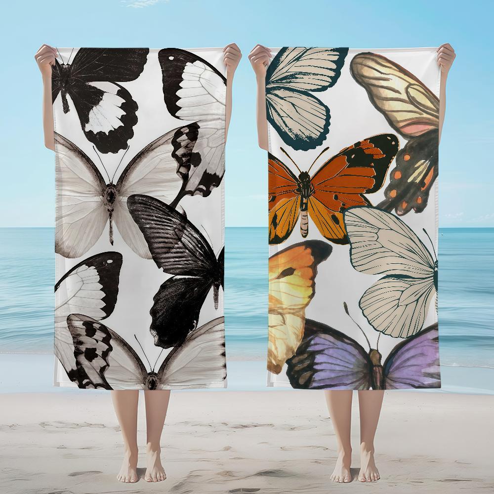 Towel Textile Bathrobe Beach Quick-Drying White Swallowtail Black Lightweight Portable Camping Sequined Butterfly Pool Travel