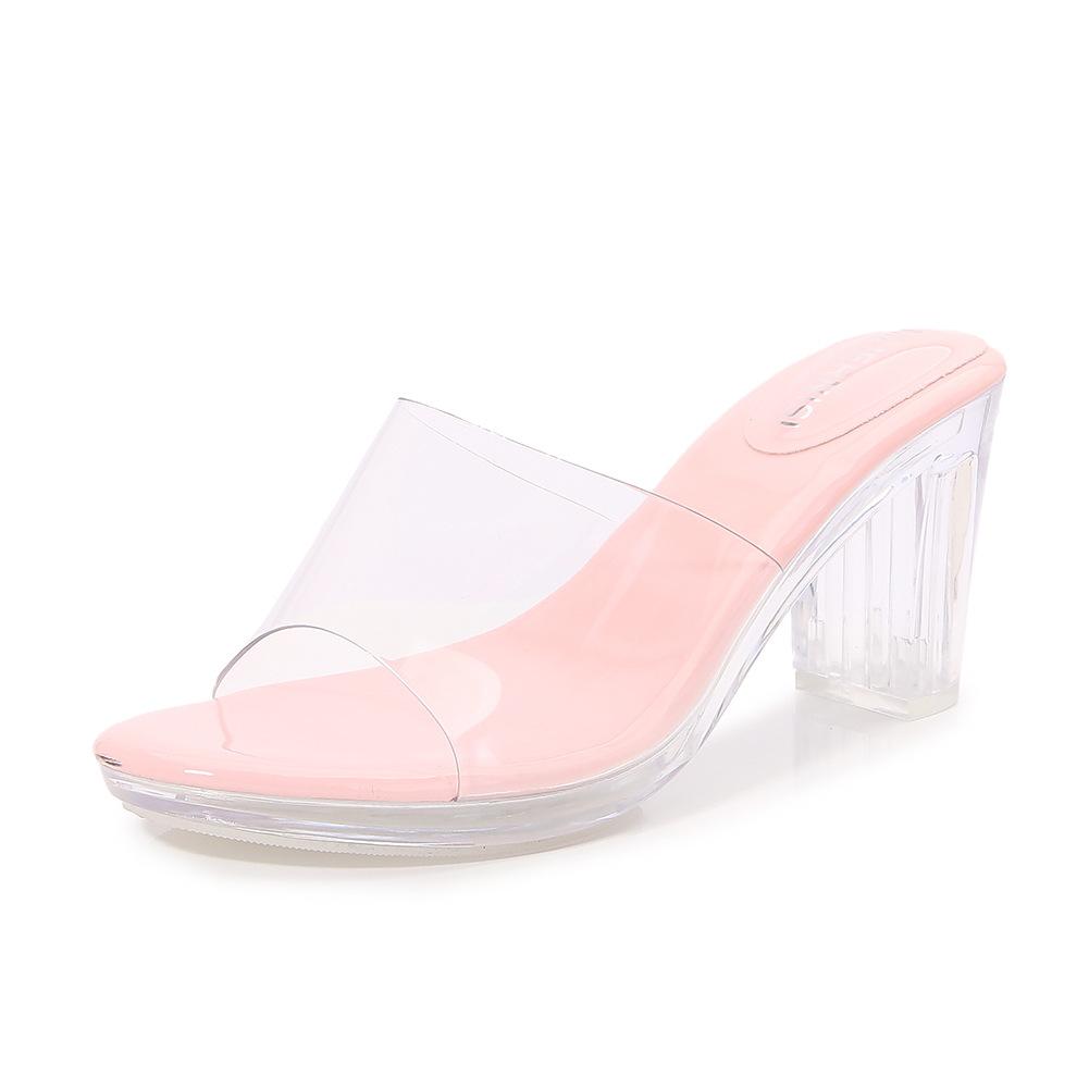 

Нові сексуальні туфлі на товстому кришталевому підборі, прозорі туфлі на високих підборах, круті шльопанці для щоденного шопінгу 41 рожевий