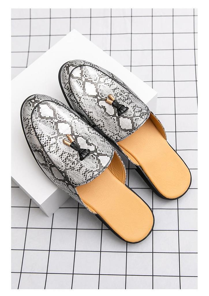 Cross-Snake Pattern Men's Driving Moccasins: Large, Backless Leather Summer Loafers