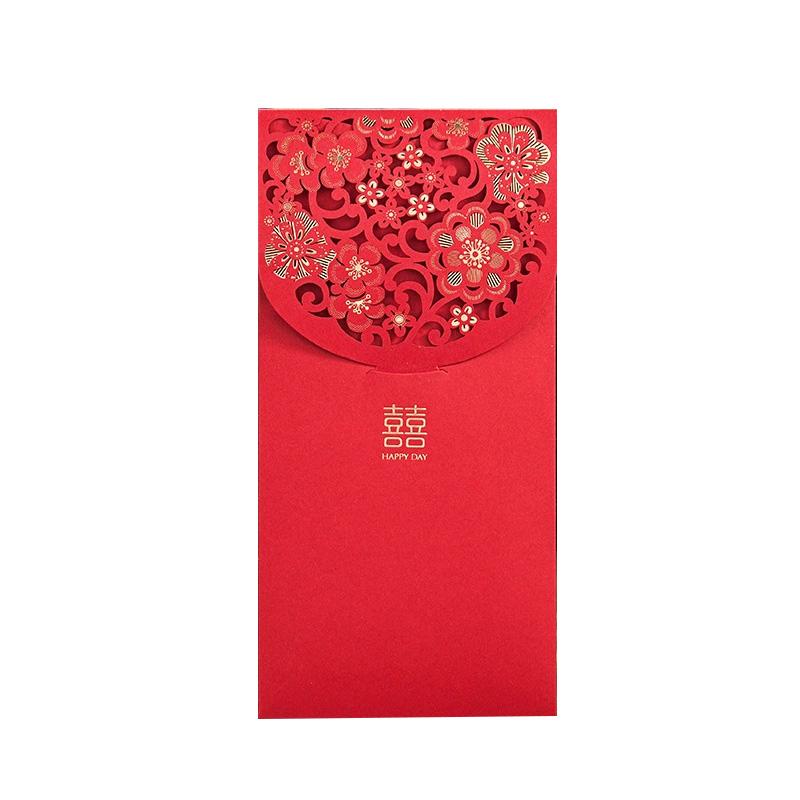 1PC Lucky Money Bag Rectangular Laser Engraving New Year Red Envelopes Marriage Hollow Embossed 3D