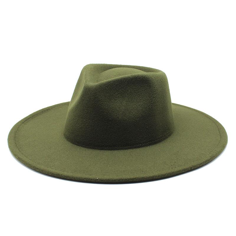 Wool Top Hat Casual Jazz Hat Tide Flat-Brimmed British Hat Ladies Big-Edged Retro Felt Hat