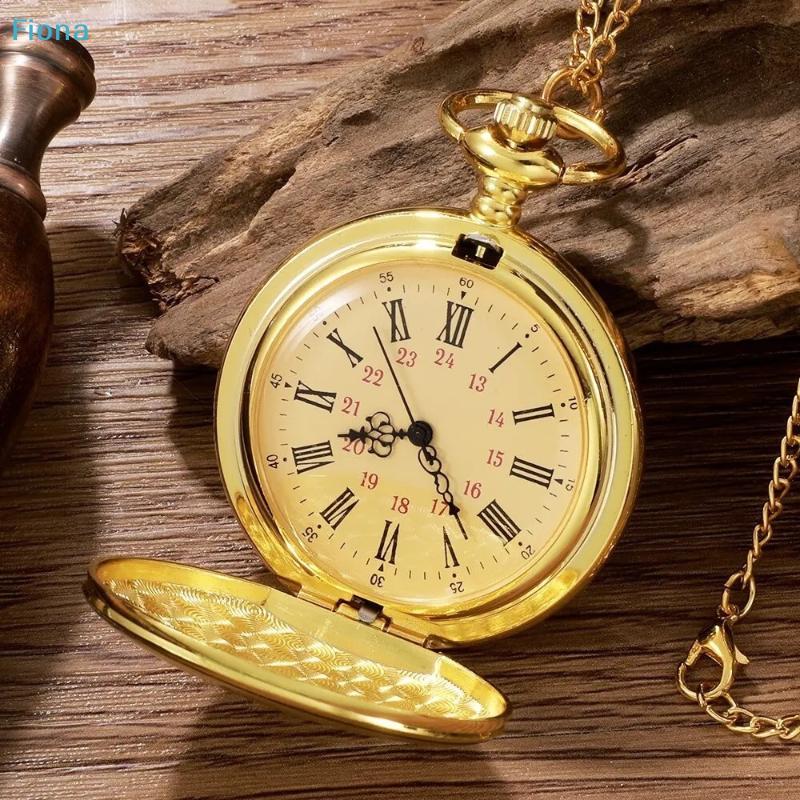 Orologio da tasca circolare dorato da uomo Orologio da tasca al quarzo con catenella vintage Regalo souvenir