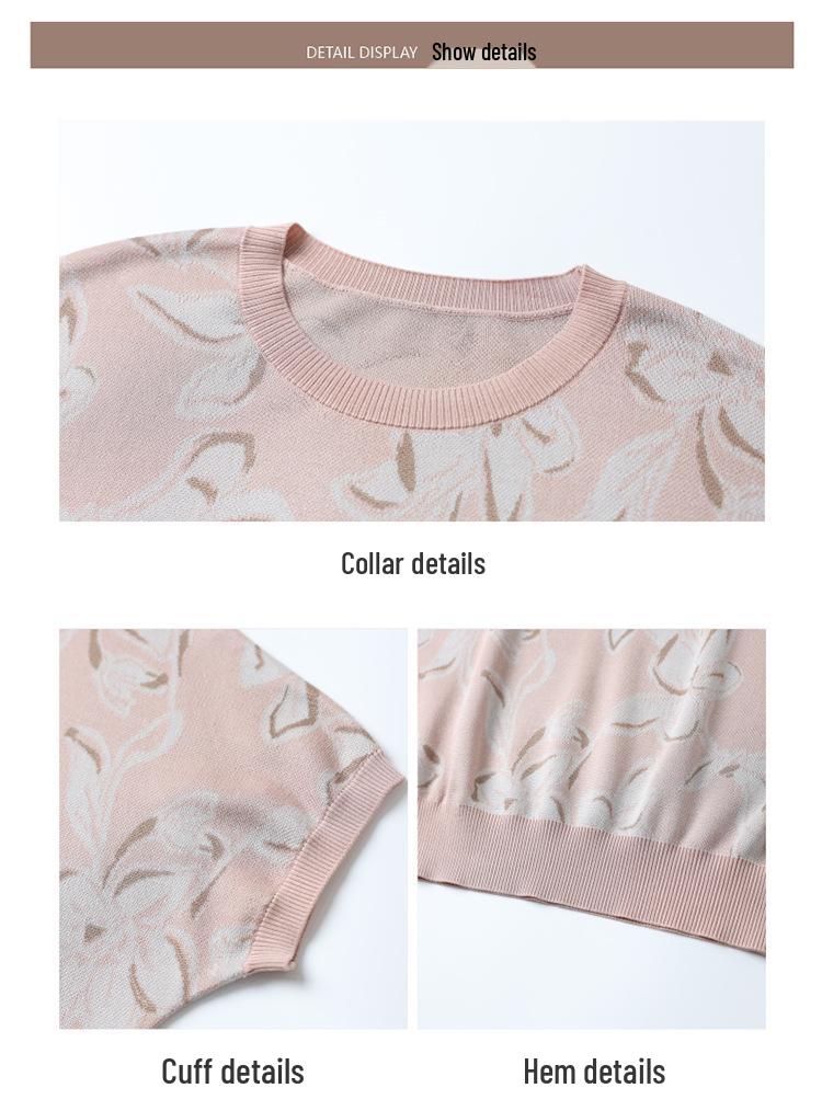 Mother's Short-Sleeved Printed Batwing Shirt - Stylish Ice Silk T-Shirt for Middle-Aged and Elderly Women